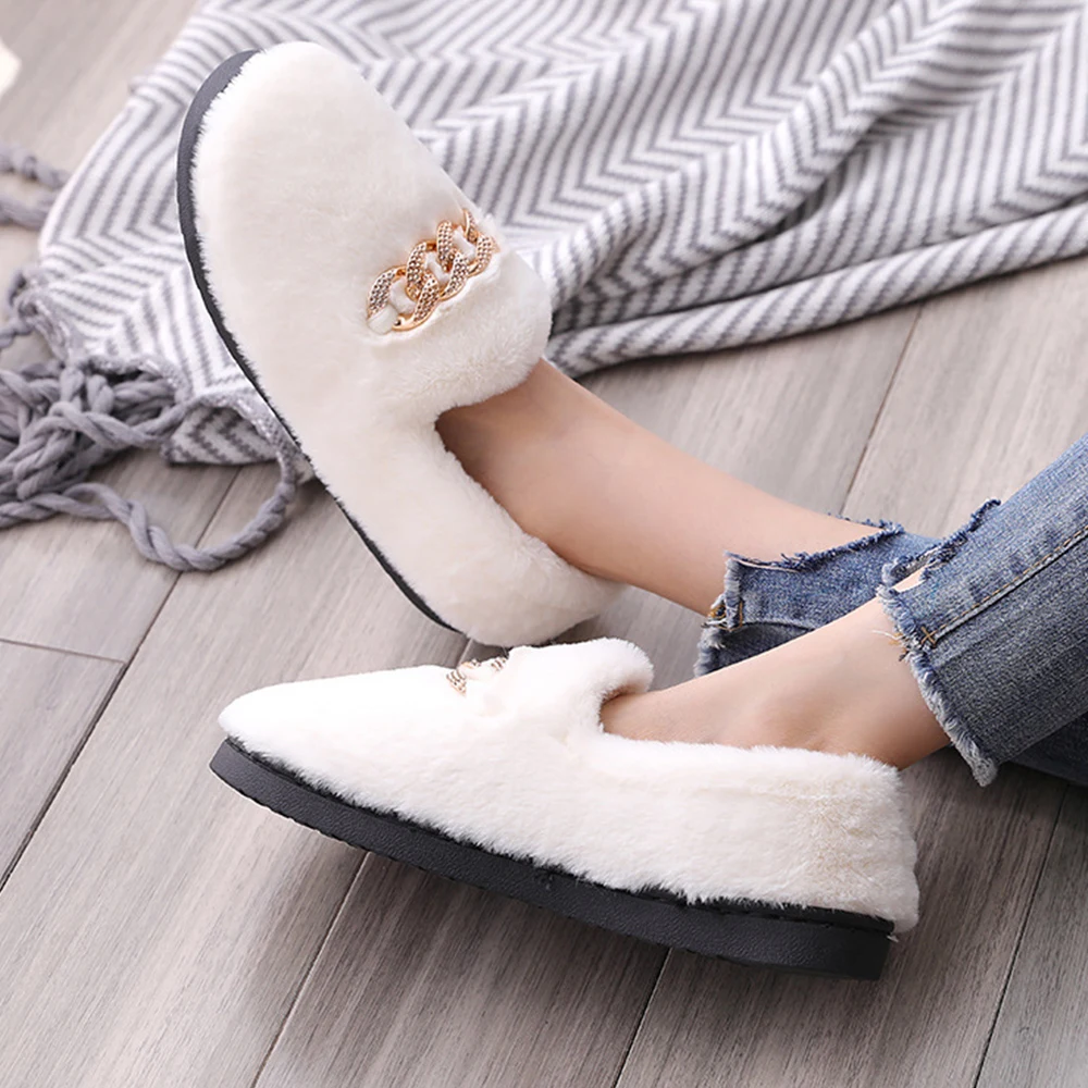 

Fashion Bowtie Flock Flat Shoes Women Cotton Warm Winter Shoes Female Flats Non-slip Lazy Woman Slip-on Casual Plush Flats Shoes