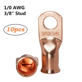 

10pcs Wire Ring Terminal Copper 1/0 AWG Gauge 3/8" Connectors Car Audio Terminals