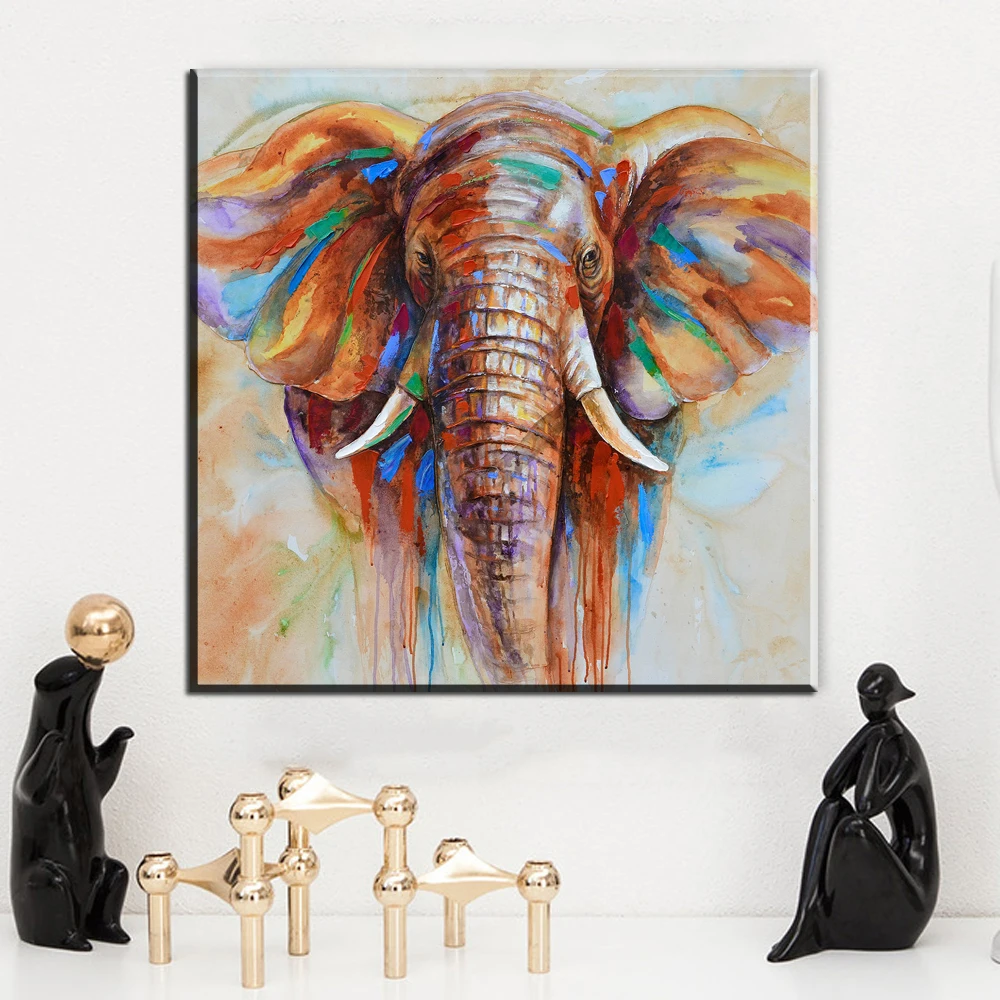 

Canvas Prints Pictures Wall Art Framed 1 Piece Flower Elephant Painting Living Room Colourful Abstract Animal Poster Home Decor