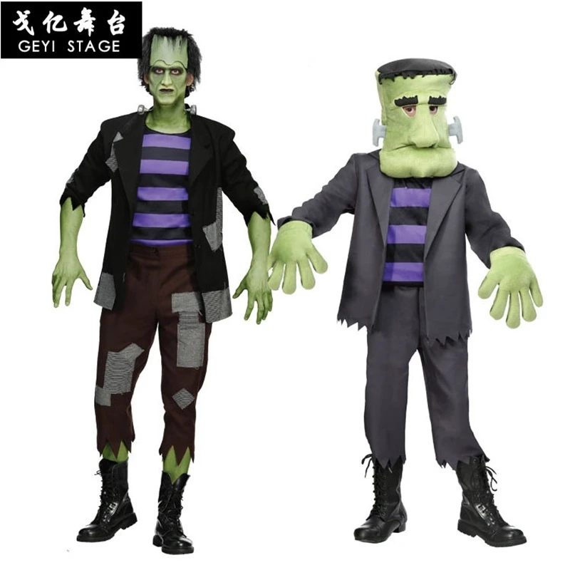 Disfraz verde de Frankenstein para niños y adultos, traje de halloween con  músculos, mono con accesorios de máscara, novedad - AliExpress