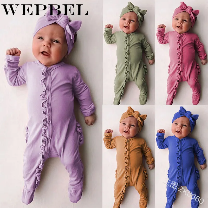 

WEPBEL Baby Rompers Ins Style Cute Solid Color Ruffles Warm Button Full Sleeve Autumn Winter Babies Children Newborn Romper