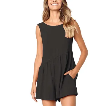 

Women Bodysuit Summer Solid Color All-match Loose Sleeveless Casual Concise Jumpsuits Combinaison Femme New hc