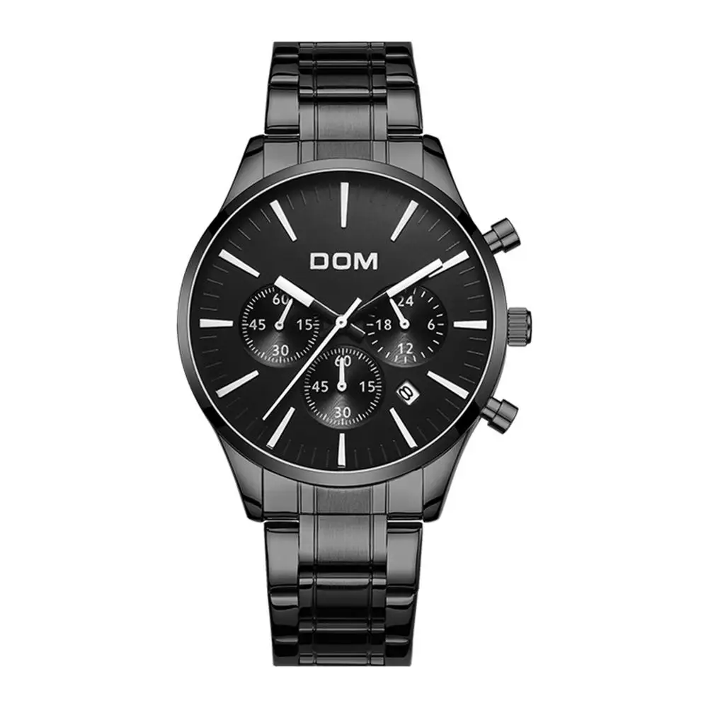 DOM, новинка, часы для мужчин, люксовый бренд, секундомер, мужские спортивные часы, высокое качество, сталь, кварцевые наручные часы, Relogio Masculino M-635BK-1M