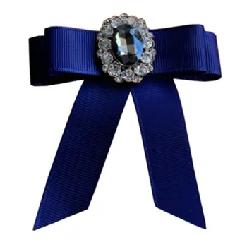 

Women Kids Handmade Grosgrain Brooch Pin Bowknot Rhinestone Shirt Collar Necktie