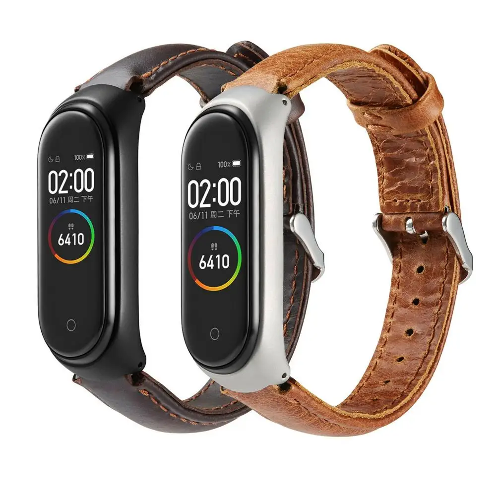 

Genuine Leather Strap For Xiaomi Mi Band 3 4 Metal Frame For Mijobs MiBand 3 4 Smart Bracelet replacement Wristbands Accessories