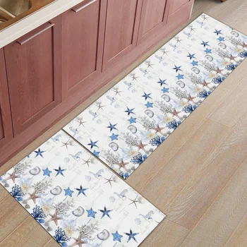 

2pcs/set Ocean Starfish Shell Long Kitchen Mat Bedroom Entrance Doormat Home Floor Decor Rug Living Room Carpet
