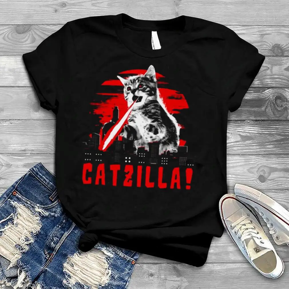 Beware Catzilla Laser Cat Lover T Shirt | Мужская одежда