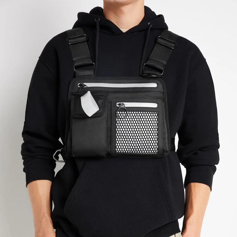 Светоотражающая Мужская нагрудная сумка, тактическая хип-хоп нагрудная сумка, Мужская функциональная жилетка, Мужская поясная сумка, сумка на плечо