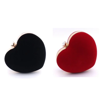 

2 Pcs Heart Shaped Diamonds Women Evening Bags Chain Shoulder Purse Day Clutches Evening Bags for Party Wedding(Red & Black)