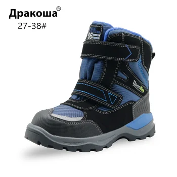

Apakowa Boys Winter Snow Boots Warm Woolen Waterproof Kids Shoes Double Hook&Loop Safety Ankle Boots for Children Boy Shoes
