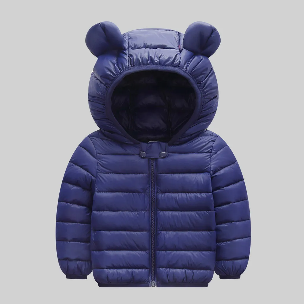 Теплые зимние куртки для маленьких мальчиков и девочек, пальто с капюшоном и рисунком животных, верхняя одежда, теплая детская одежда - Цвет: Синий