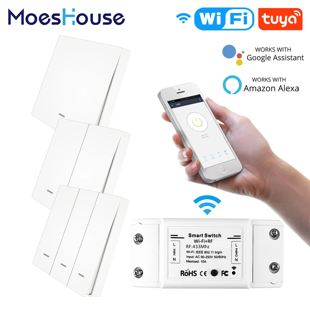 

RF433 WiFi Wireless Remote Control Smart Switch Wall Panel Transmitter Smart Life/Tuya APP Works with Alexa Google Home