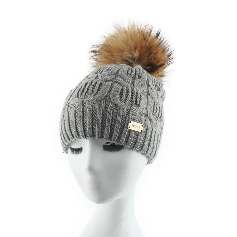 Winter Hats For Women Beanies Rabbit Hair Knitted Hat Female Beanie Real Raccoon Fur Ball Warmer Bonnet Ladies Casual Cap | Аксессуары