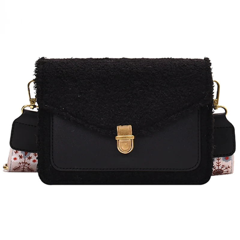 

191214 iVog New Arrival Everyday Female Small Crossbody Messenger Handbag Black Fur PU Hand Bags for Women 2019