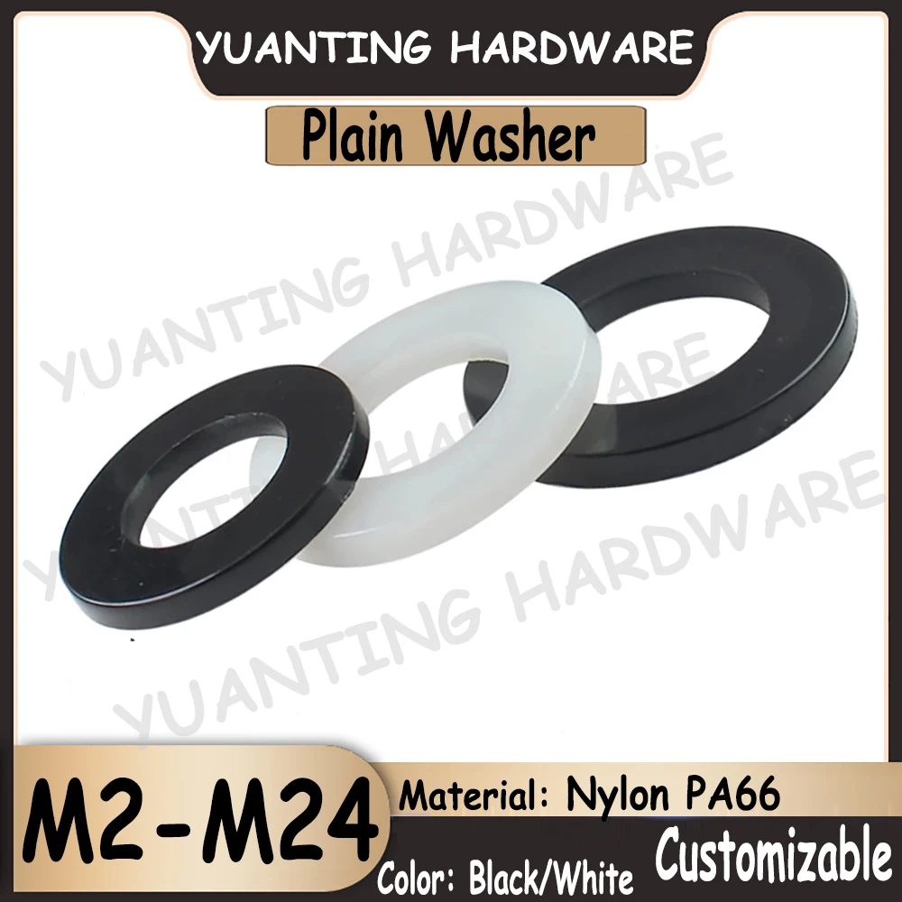 

5Pcs-100Pcs Nylon PA66 Plain Washer Black and White M2 M2.5 M2.6 M3 M4 M5 M6 M8 M10 M12-M24 Spacer Insulation Gasket for Screws