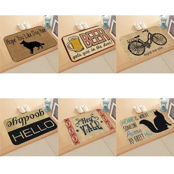 

40x60cm Flannel Indoor Doormat Rectangle Anti-slip Beer Bike Dog Cat Letter Printed Carpet Rug Bedroom Bathroom Mats