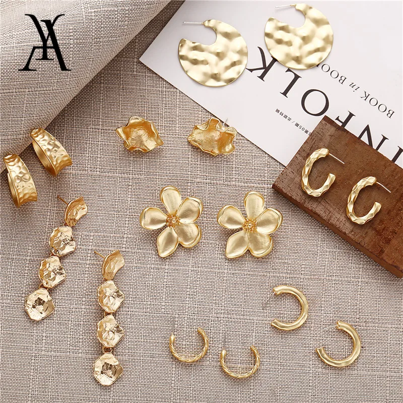 New Korean Irregular Matte Gold Open Hoop Earrings Vintage Hammered Twisted Geometric Circle Drop for Women | Украшения и