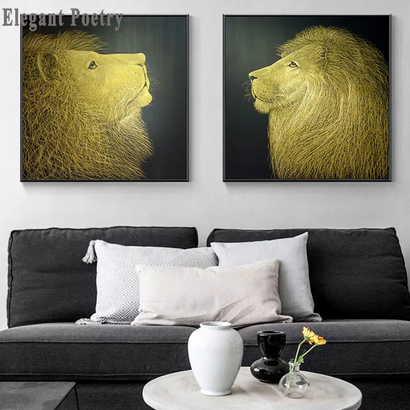 

Golden Animal Lion Wall Art Canvas Painting Nordic Abstract Posters And Prints Wall Pictures For Living Room Home Decor