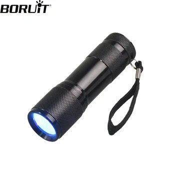 

BORUiT 395nm UV LED Mini Flashlight 9*F5 LED Ultraviolet Torch for Pet Urine Stains Detector Scorpion Hunting Use AAA Battery