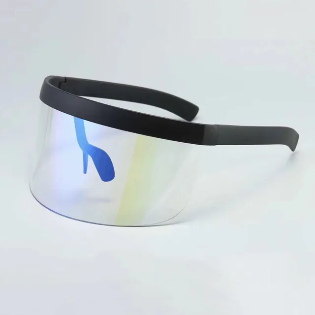 SO&EI Oversized Anti-Peeping One Piece Rimless Sunglasses Men Fashion Outdoor Sports Windproof Goggles Women UV Mask Sun Glasses Black clear blue