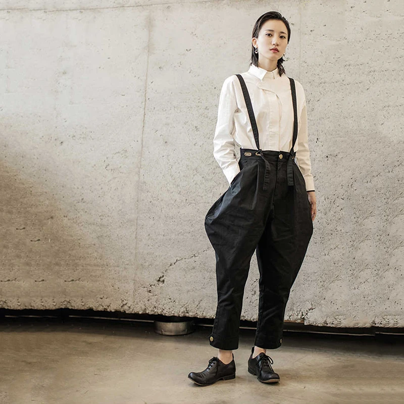 [EAM] High Waist Black Three-dimensional Split Overalls Trousers New Loose Fit Pants Women Fashion Tide Spring Autumn 1K806