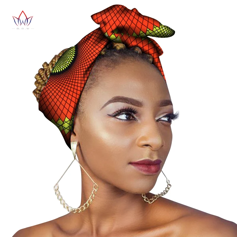 African Cotton Wax Head Band Hair Wrap Earrings Tie Scarf Ankara Retro 45x5” 