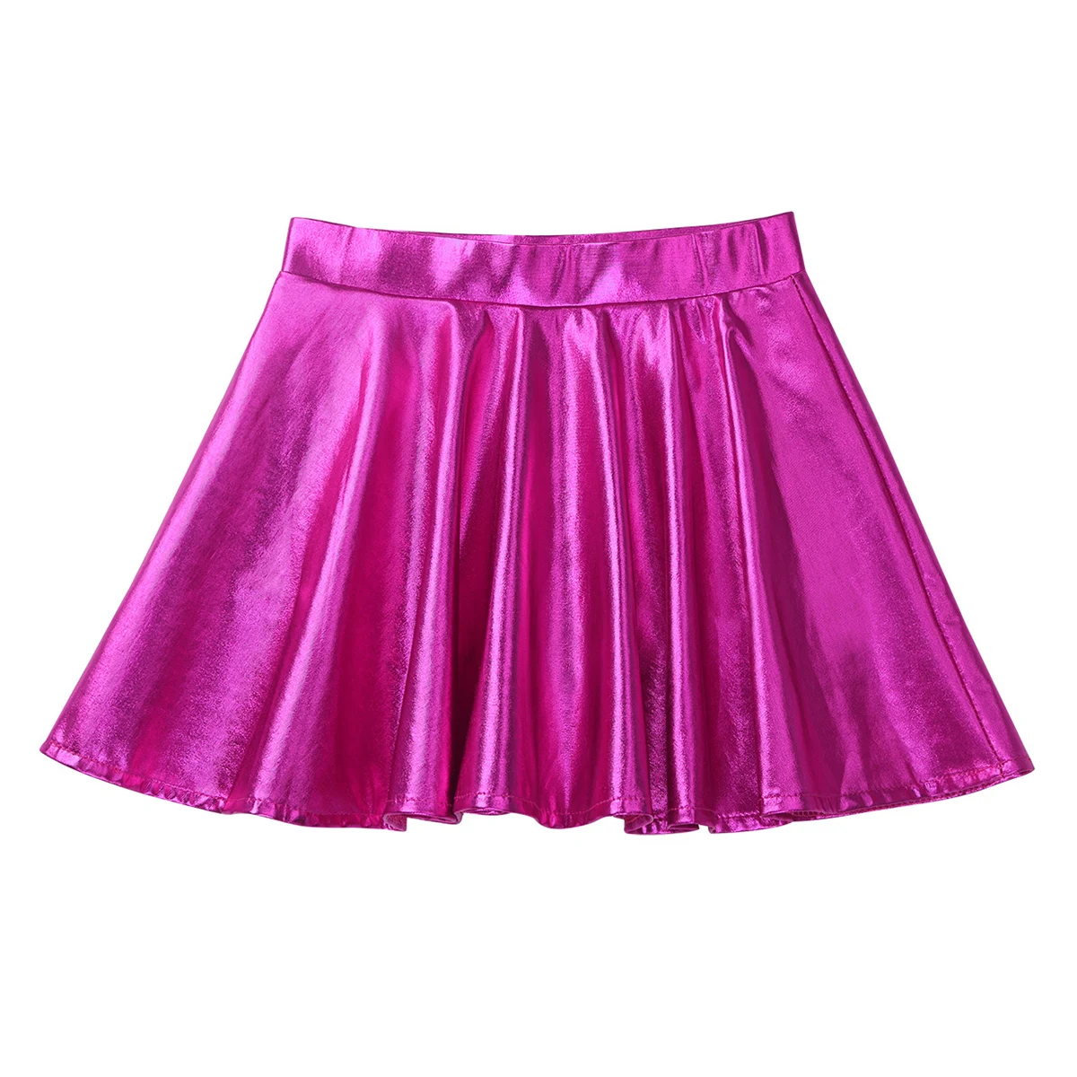 Kids Girls Glossy Metallic Flared Pleated A-Line Mini Skater Skort Dance Athletic Shiny High Elastic Waistband Scooter Skirt