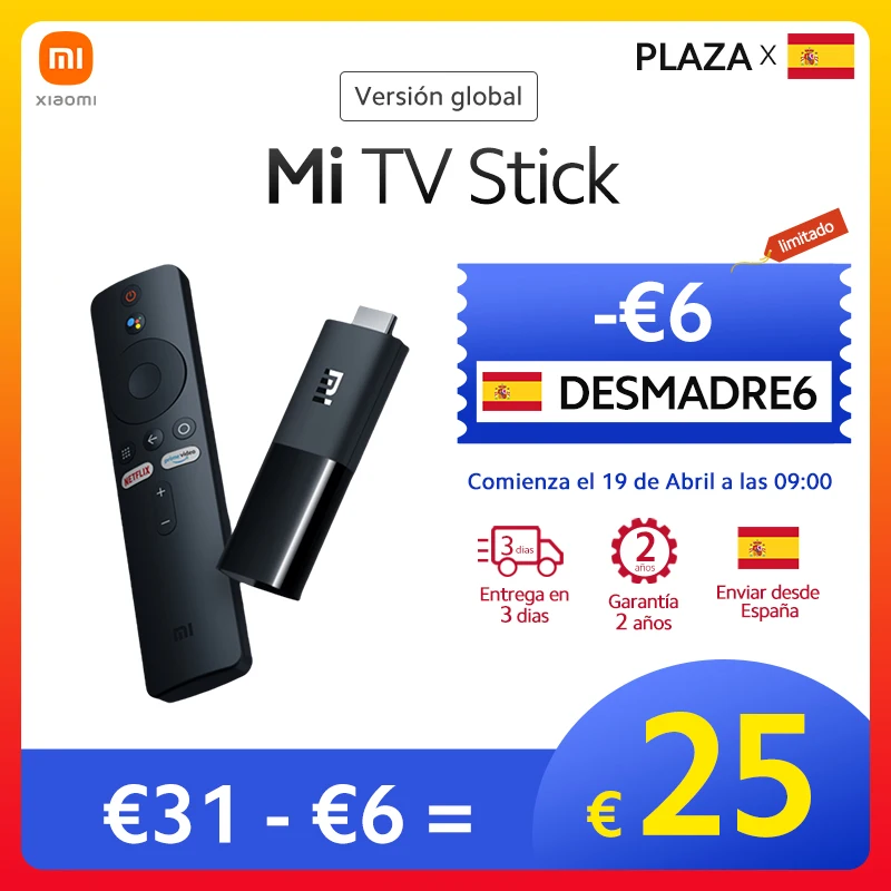 Versión Global Xiaomi Mi TV Stick 1080P Dolby DTS HD decodificación de TV Android 9,0 Quad-core 1GB RAM 8GB ROM Netflix Google asistente