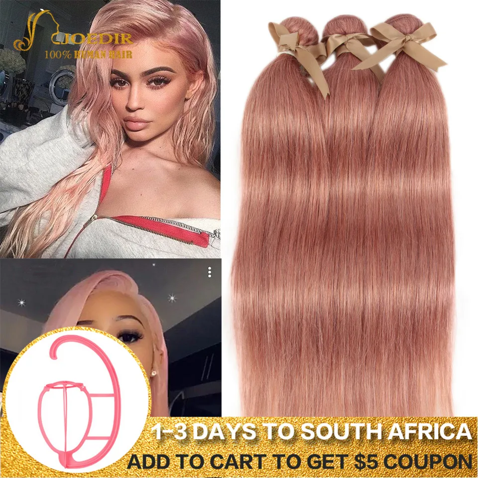 

Joedir Hair Brazilian Straight Hair Bundles 100% Human Hair Weave Bundes Rose Gold Pink Color Remy Hair 3 Bundles Deal