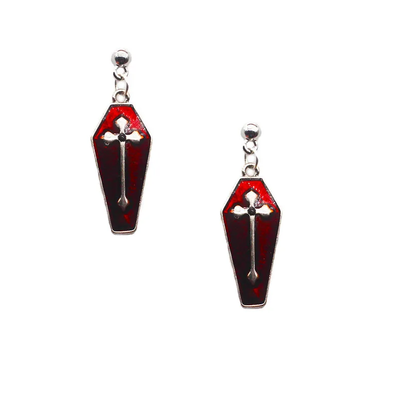 Панк серьги в готическом стиле для женщин ретро крест смерти красная кровь гроб