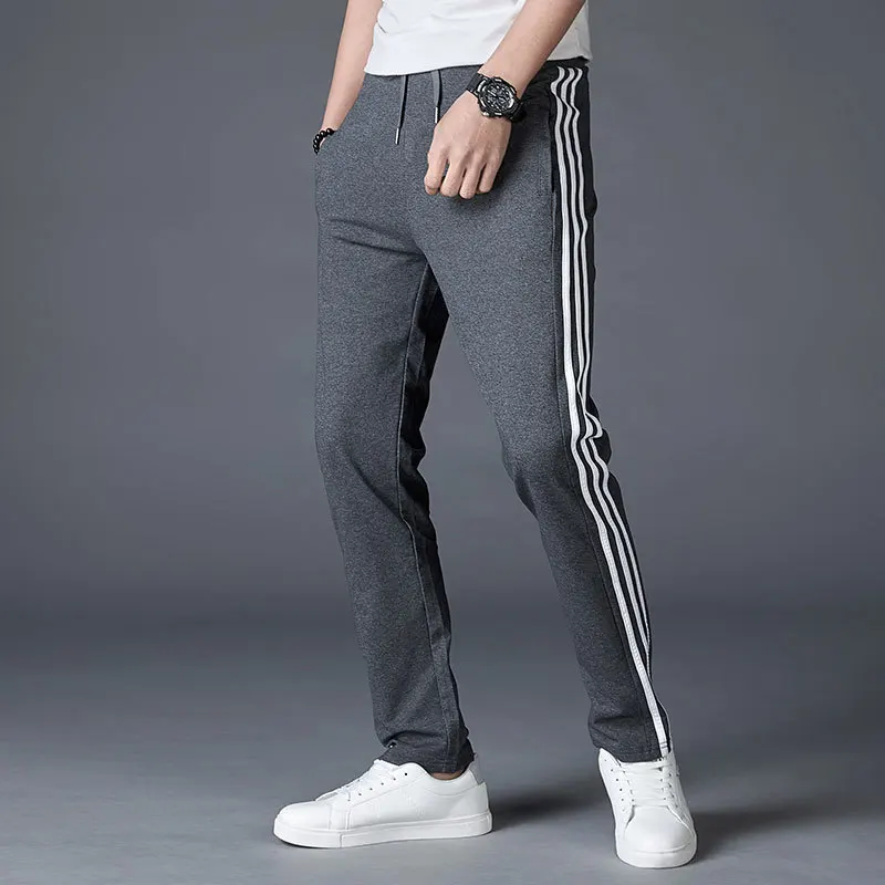

2 Spring And Summer Athletic Pants Men's Three Bars Men Casual Straight-Cut with Drawstring Trousers Loose-Fit Running Thin Pant