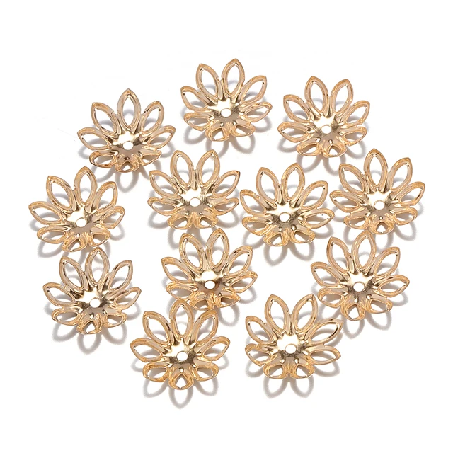 100pcs/lot 15MM Silver Gold Bronze Plated Flower Petal End Spacer Beads Caps Charms Bead Cups For Diy Jewelry Making Accessories KC gold