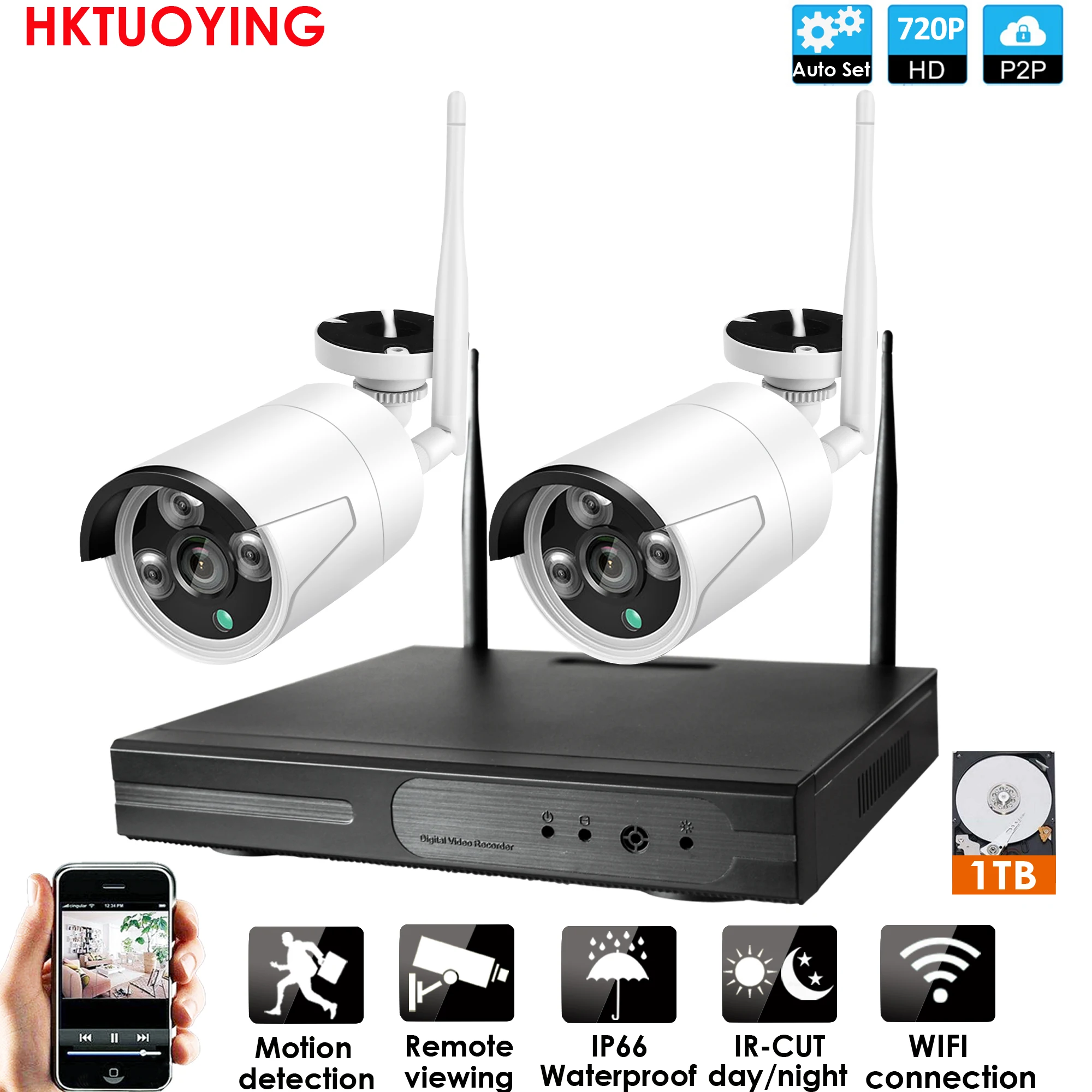 2CH 720P WIFI KIT Plug and Play 6CH 1080P HD Беспроводной NVR Kit P2P 720P внутренний наружный IR Ночное Видение безопасности 1.0MP IP Камера WI-FI CCTV Системы - Цвет: 2CH 720P WIFI KIT