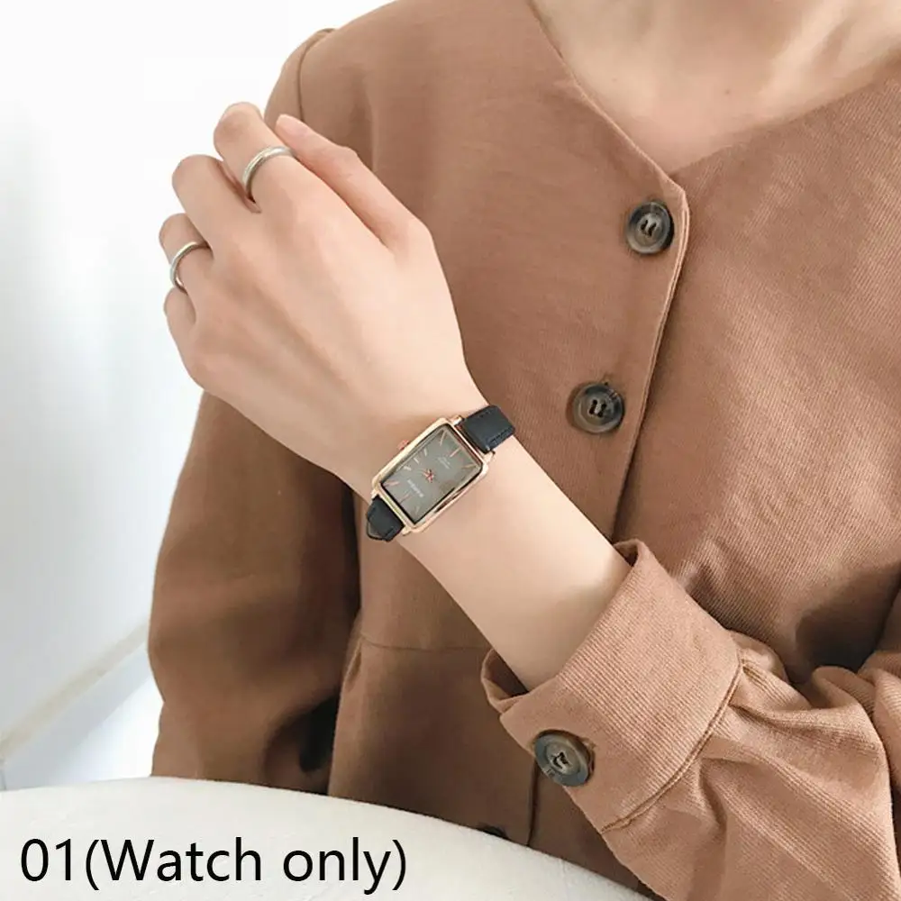 Retro Chic Women's Quartz Watch with Leather Strap - Wheat Ear Design