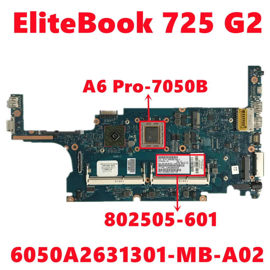 802505-601 802505-501 802505-001 для ноутбука HP EliteBook 725 G2 материнская плата 6050A2631301-MB-A02 с A6 Pro-7050B