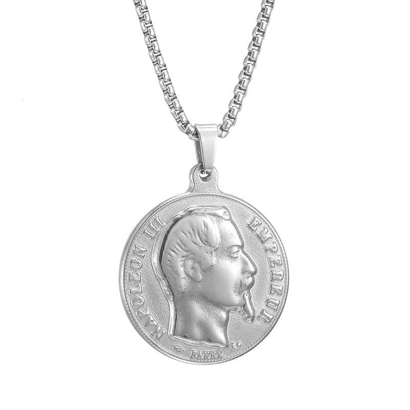 

French coin pendant round napoleon empereur head hsculpture chokers for femme classic necklace 4 colors men vintage jewelry gift
