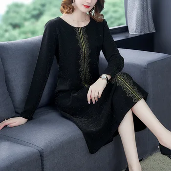 

Autumn 2020 Slim Fit Slimming Mid-length Belly Covering Dress Kuotaitai Crew Neck bright yarn Skirt Top Grade Quality