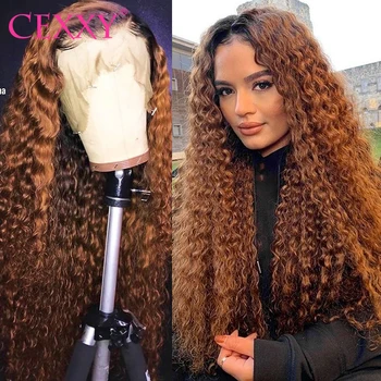 

CEXXY Hair 1B/30 Water Wave Curly Human Hair Wigs Remy Highlight Ombre Lace Front Human Hair Wigs Deep Wave Wig For Women