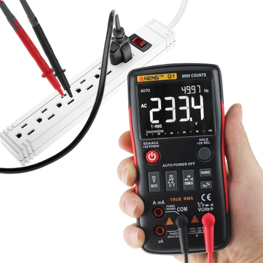 

Q1 Digital Clamp Meter Multimeter 9999 Counts Capacitor Ohm Tester Auto Range Analog Ammeter Voltmeter with Test Leads Probes