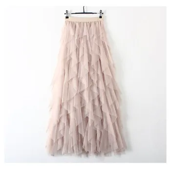 

2020 Real Limited Saia Midi Saia Longa Free Shipping Spring Korean Elastic Waist Irregular Long Skirt Solid Natural Ball Gown