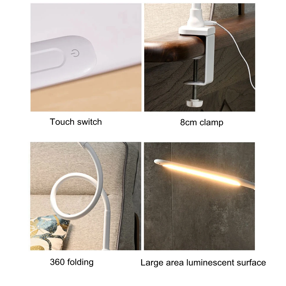  Long Arm Table Lamp Led Flexible Gooseneck Touch Dimming Desk Lamp Clip On Lamp For Reading Bedroom - 4000392399584