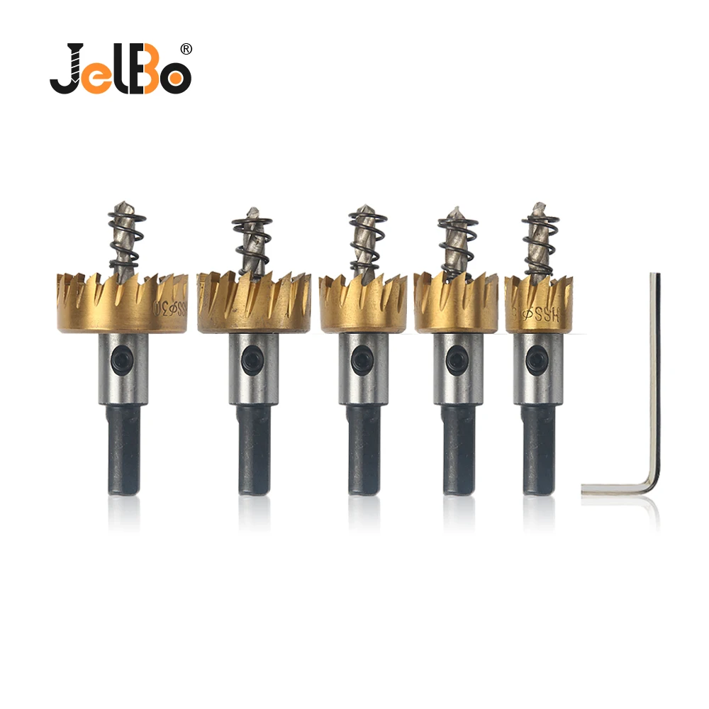 Jelbo 5PCS Carbide Tip HSS Drill Bit Hole Saw Set for Wood Stainless Steel Metal Alloy Cutting (16/18.5/20/25/30mm)