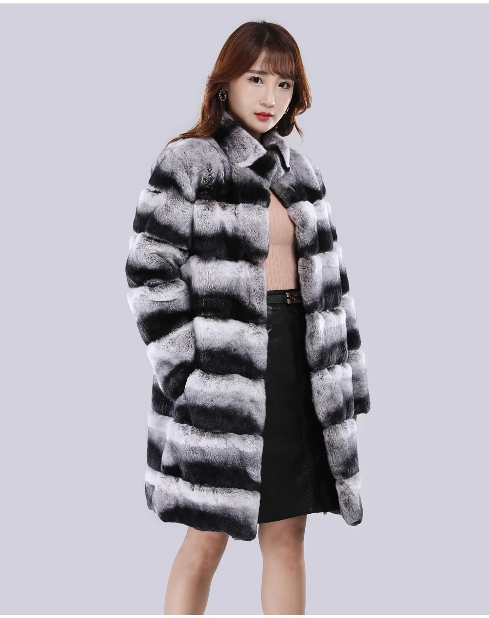 Good Quality Real Rex Rabbit Fur Jacket Long Style Winter Rex Rabbit Fur Coat Brand Women Real Genuine Fur Overcoat