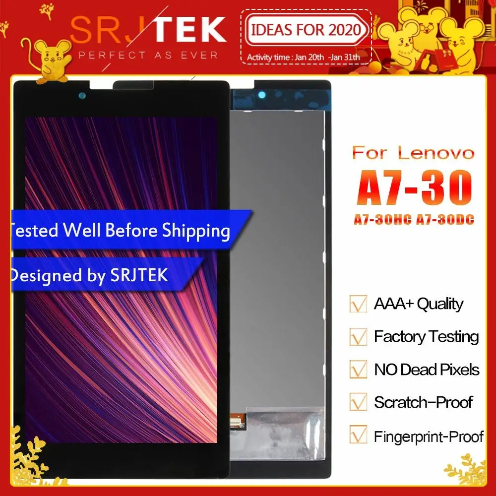 Ceny Srjtek dla Lenovo Tab 2 tab2 A7 30HC A7 30 A7 30DC wyświetlacz LCD ekran dotykowy Digitizer czujniki montaż szkła z częściami ramy