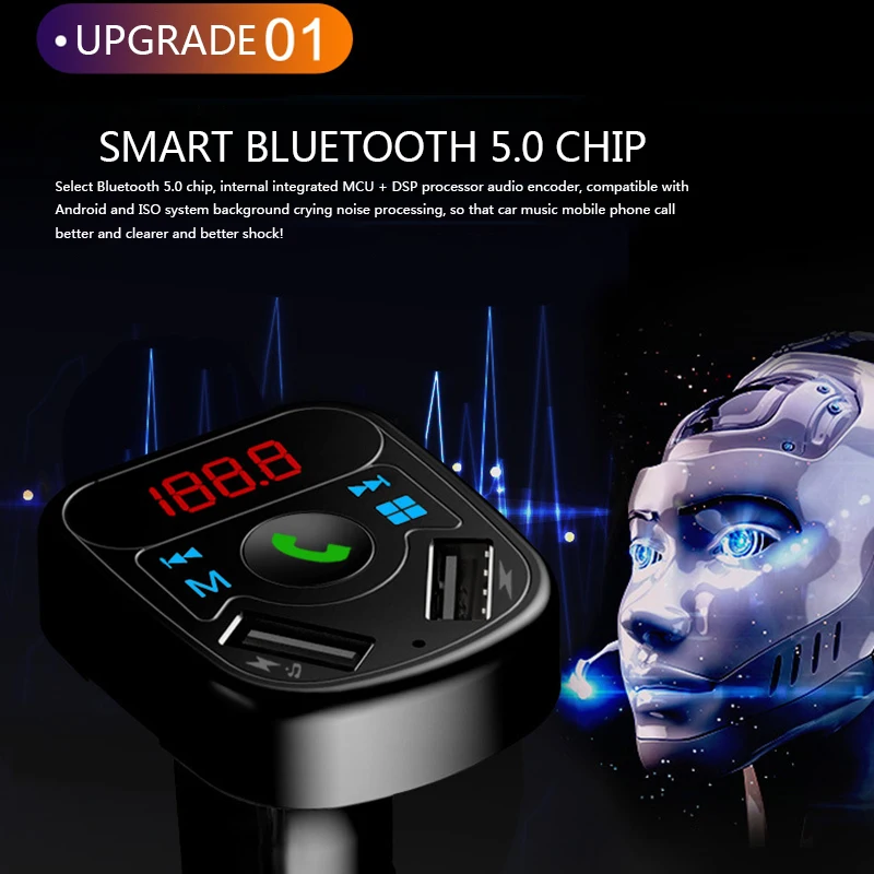Двойной USB Автомобильное Bluetooth 2,0 FM Bluetooth автомобильное зарядное устройство Быстрая быстрая зарядка Встроенный канал шумоподавления для Xiaomi