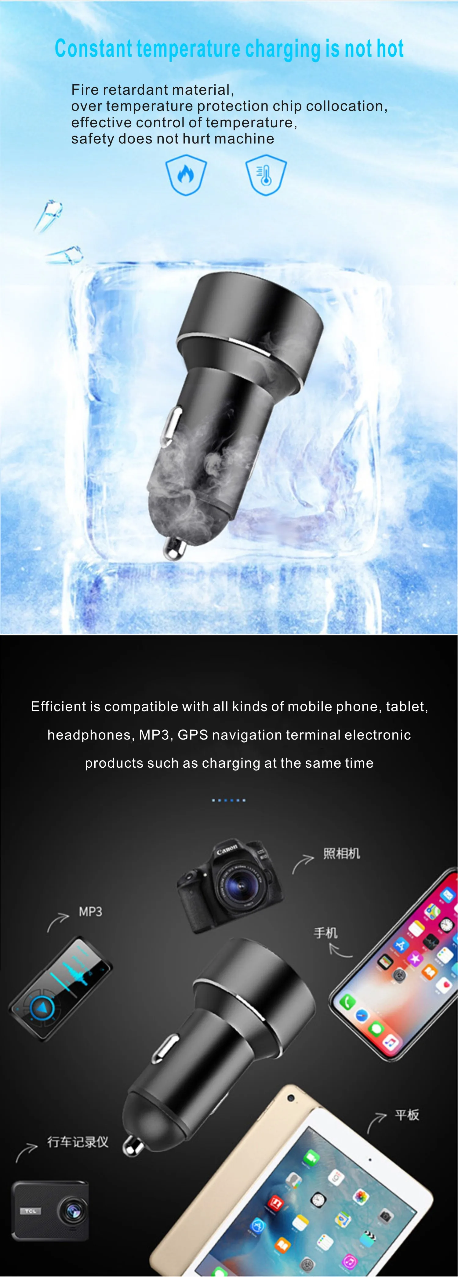 4,8 AQuick Charge 3,0 металлическое автомобильное зарядное устройство двойной USB цифровой дисплей Быстрая зарядка для ipone samsung huawei xiaomi oppo vivo Tablet
