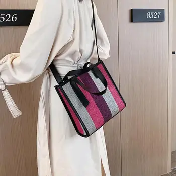 

Fashion Hit Color Striped Shoulder Messenger Bag Bolsas Mujer Women Woolen Totes Large Capacity Travel Shopping Ladies Handbag