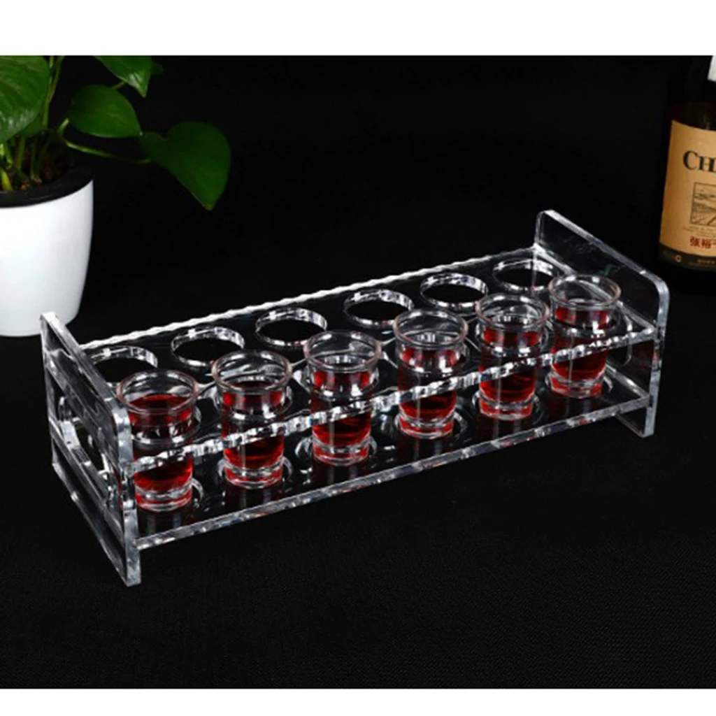 Crystal Clear Acrylic Shot Glass Holder with Handle,  Wine Liquor Cup Serving Tray, 12 Hole
