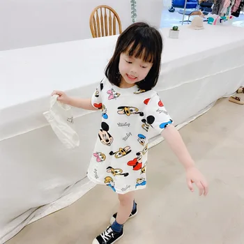 

2020 New Girls Summer Cartoon Mickey Minnie Dress Baby Girl Cotton Short sleeve T-shirt Dresses Kids Cartoon Print Clothes 1-7 Y