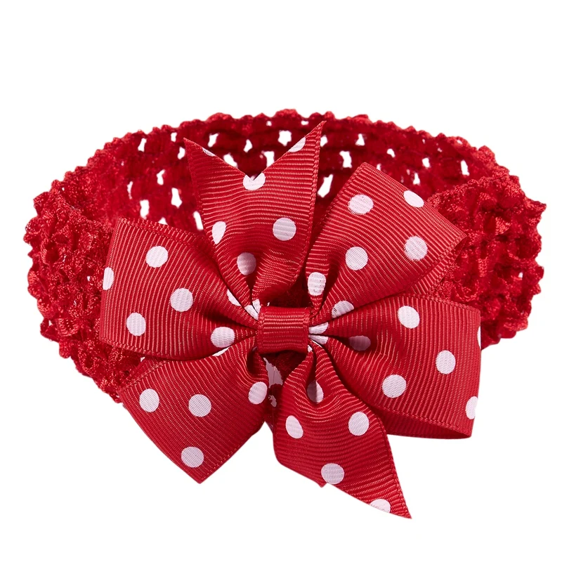 

Hot-Baby Girl Rib Dovetail satin ribbon Polka Dot Bow Elastic hair band(Red)